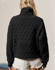 Double Take Half Zip Long Sleeve Quilted Sweatshirt with Pocket