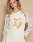 POL Flower Patch Lace Sleeve Knit Top