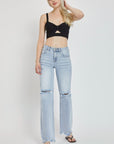 Light Gray Risen Full Size High Rise Distressed Wide Leg Jeans