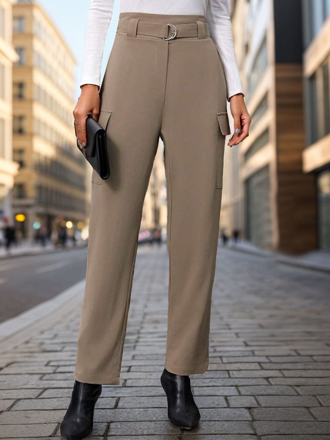 Dim Gray High Waist Straight Pants