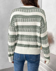 Perfee Contrast Round Neck Long Sleeve Sweater