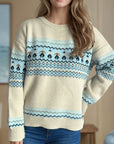 Contrast Round Neck Dropped Shoulder Sweater