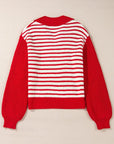 Striped Johnny Collar Long Sleeve Sweater