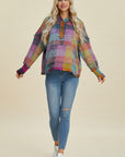 Double Take Full Size Plaid Dropped Shoulder Hoodie