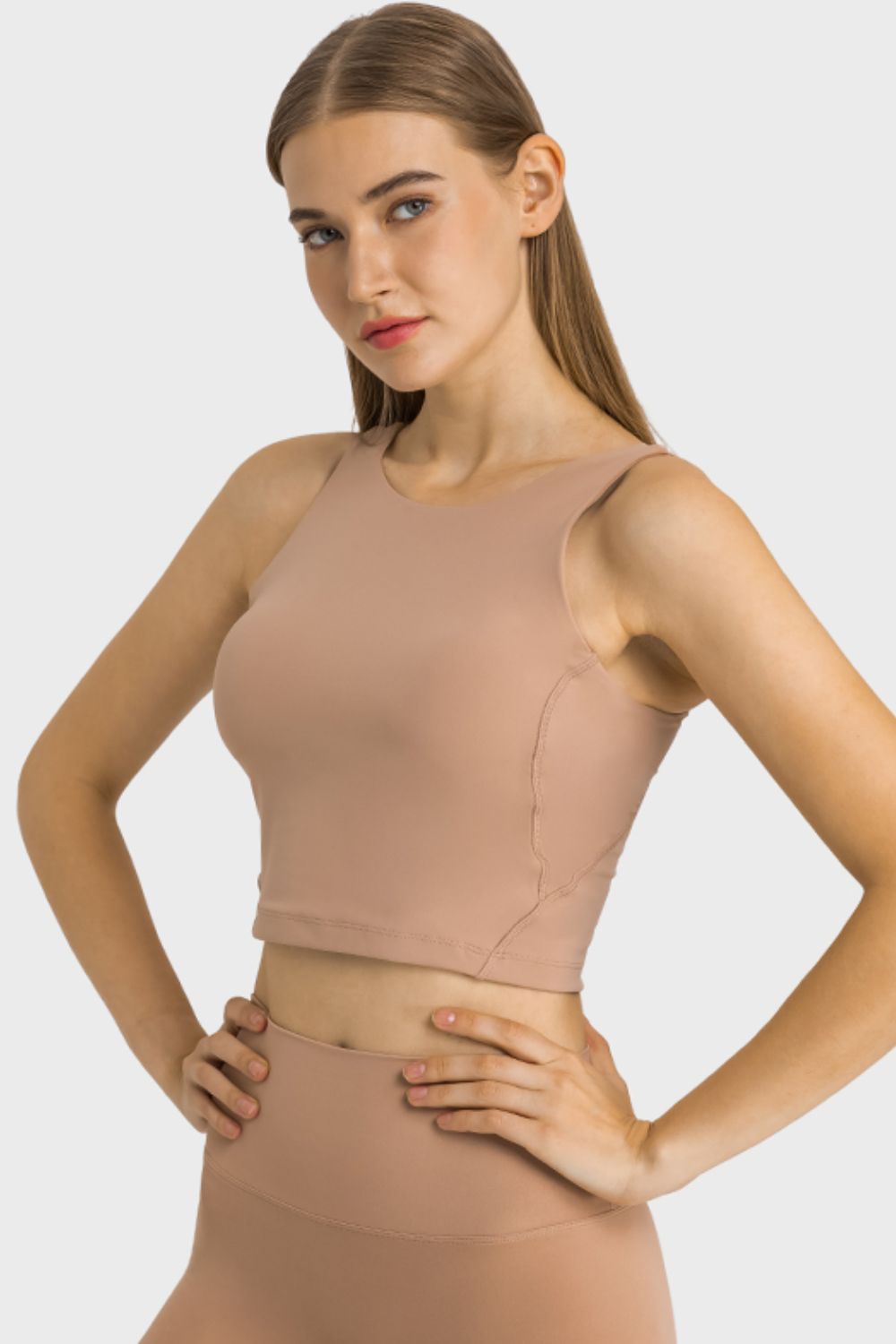 Beige Feel Like Skin Highly Stretchy Cropped Sports Tank Sentient Beauty Fashions Apaparel &amp; Accessories