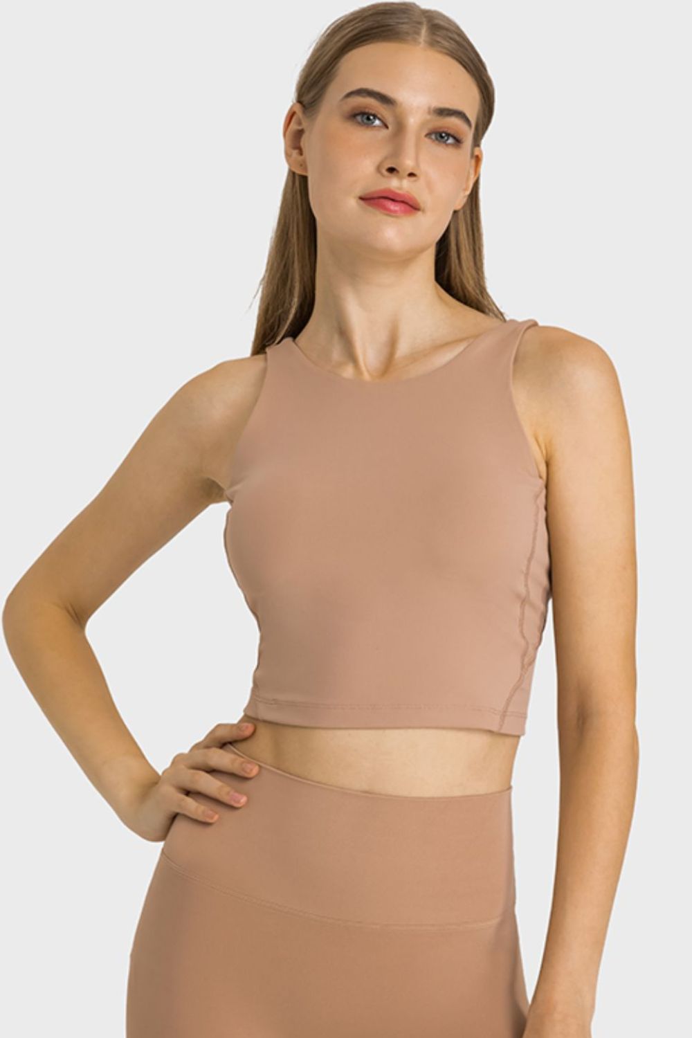 Rosy Brown Feel Like Skin Highly Stretchy Cropped Sports Tank Sentient Beauty Fashions Apaparel &amp; Accessories