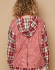 POL Star Patch Plaid Long Sleeve Hooded Top