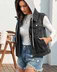 Pocketed Button Up Hooded Denim Jacket