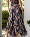 Dark Gray Plaid Asymmetrical Ruffle Hem Skirt