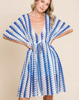 Light Gray Cotton Bleu by Nu Lab Tied Striped Plunge Half Sleeve Cover-Up Sentient Beauty Fashions Apparel & Accessories