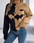 Contrast Round Neck Long Sleeve Sweater