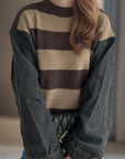 Contrast Round Neck Long Sleeve Sweater