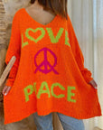 Peace Graphic V-Neck Long Sleeve Sweater