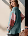 Double Take Full Size Color Block Round Neck Long Sleeve T-Shirt