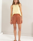 Light Gray HYFVE High Waist Pleated Linen Shorts