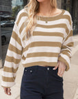 Striped Dropped Shoulder Long Sleeve Sweater