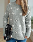 Heart Round Neck Long Sleeve Sweater