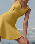 Dark Khaki V-Neck Wide Strap Active Dress with Unitard Liner Sentient Beauty Fashions Apparel & Accessories