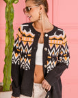 BiBi Ethnic Pattern Button Up Knit Cardigan