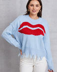 Lip Fringe Round Neck Sweater