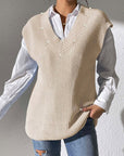 Gray Pearl Trim V-Neck Sweater Vest