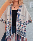 Dark Gray Fringe Open Front Cardigan