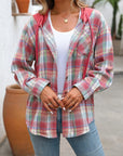 Plaid Long Sleeve Hooded Jacket