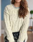 Cable Knit Round Neck Long Sleeve Sweater