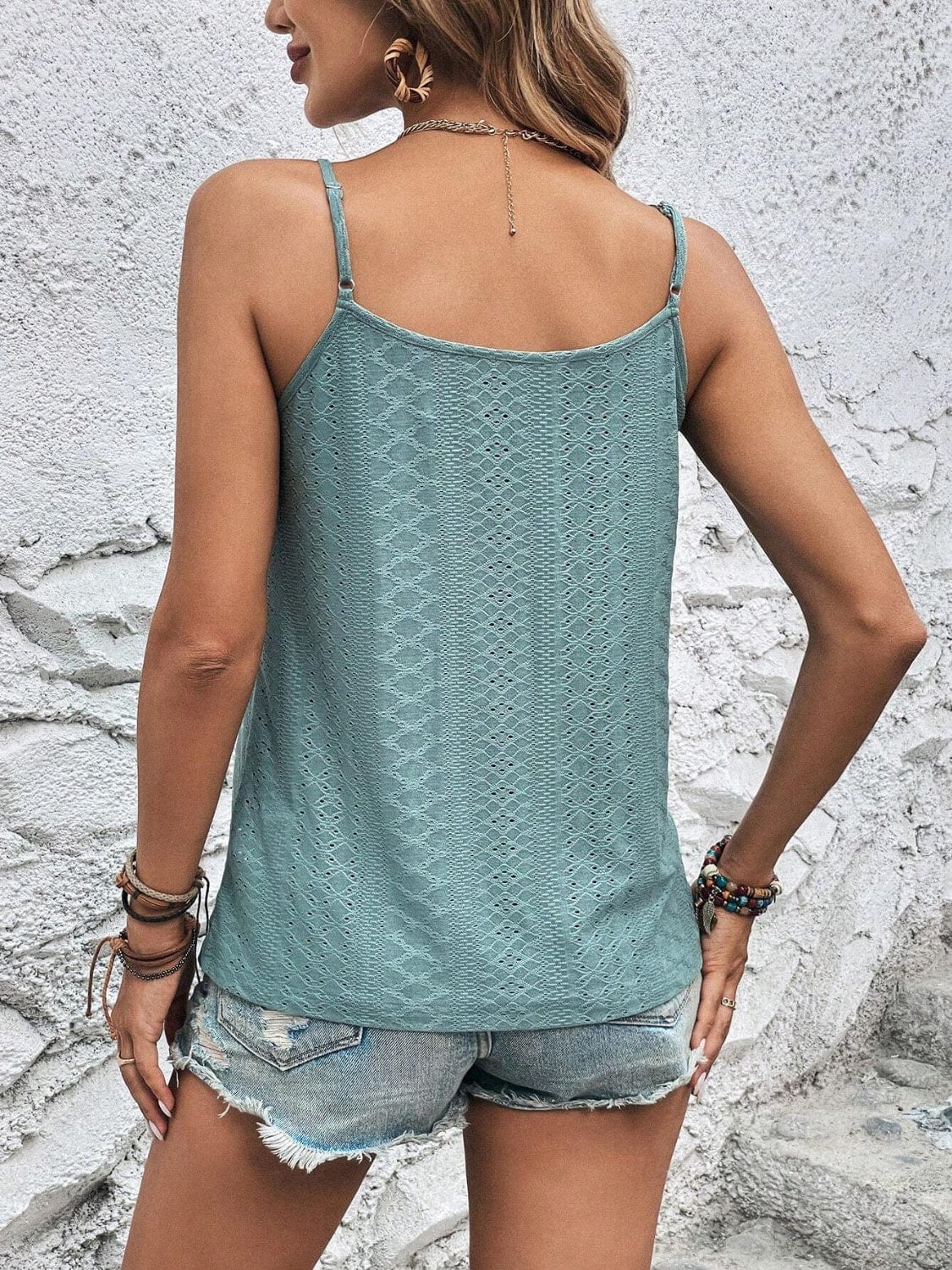 Gray Eyelet V-Neck Cami