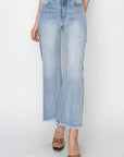 RISEN High Rise Crop Wide Fray Hem Jeans