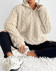 Fuzzy Quarter Zip Long Sleeve Sweatshirt