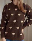 Heart Round Neck Long Sleeve Sweater