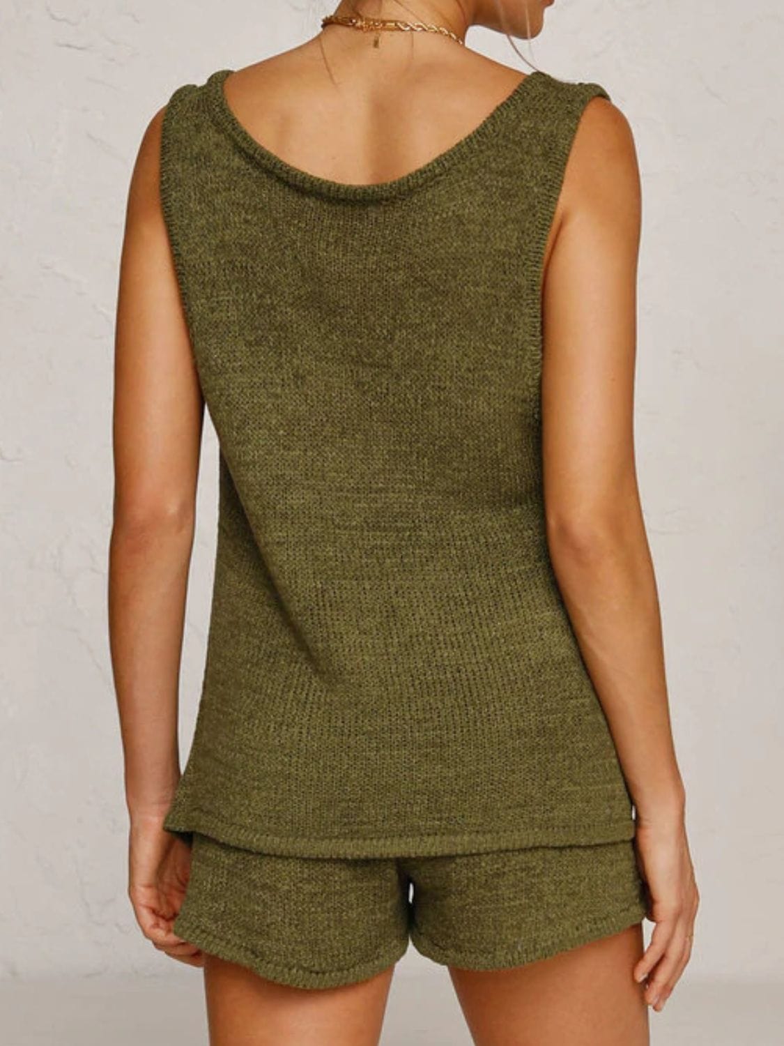 Sienna V-Neck Sleeveless Top and Drawstring Shorts Sweater Set