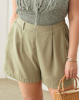 Rosy Brown Zenobia Plus Size Half Elastic Waist Shorts with Pockets Sentient Beauty Fashions Apparel & Accessories