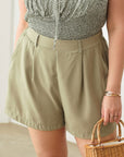 Rosy Brown Zenobia Plus Size Half Elastic Waist Shorts with Pockets Sentient Beauty Fashions Apparel & Accessories