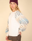 VERY J Printed Long Sleeve Round Neck Knit Top