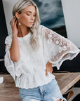 Gray Round Neck Three-Quarter Sleeve Blouse