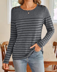 Lovelet Striped Round Neck Long Sleeve T-Shirt