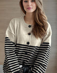 Striped Button Down Long Sleeve Cardigan