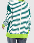 Slit Exposed Seam Striped Long Sleeve Sweatshirt