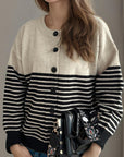 Striped Button Down Long Sleeve Cardigan