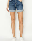 Antique White RISEN High Rise Cuffed Denim Shorts