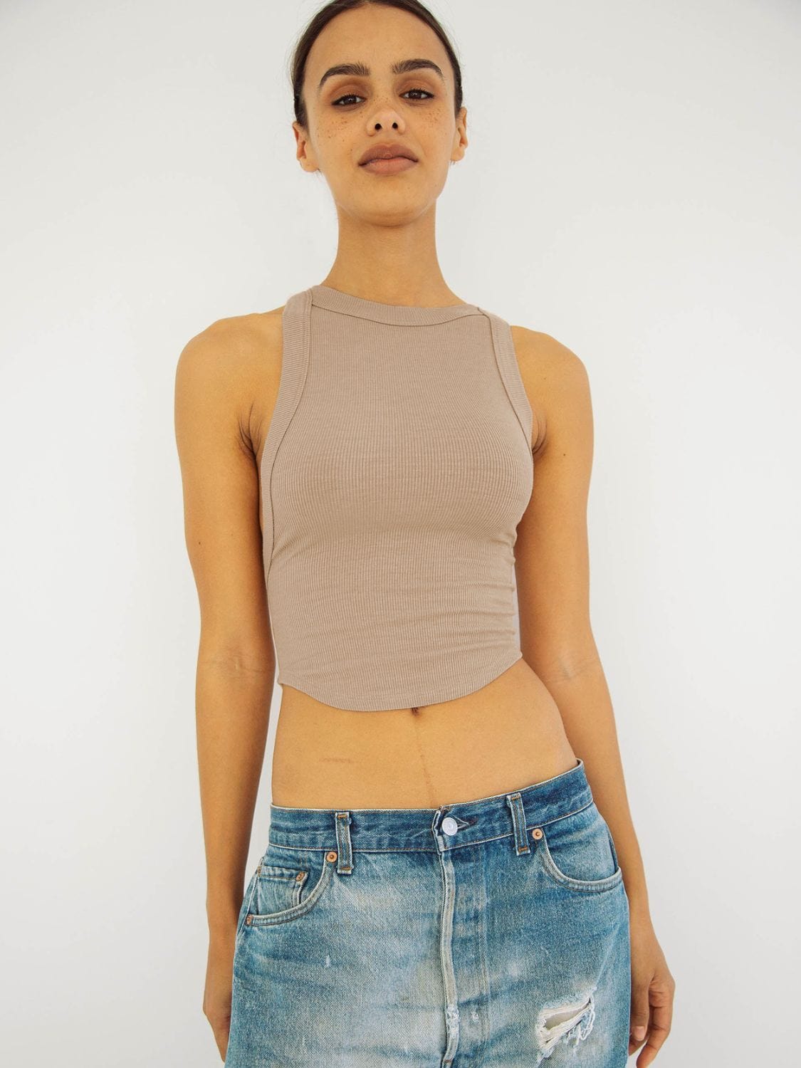 Light Gray Halter Neck Ribbed Cropped Top