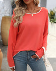 Mandy Contrast Trim Round Neck Long Sleeve Sweater