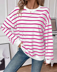 Lovelet Striped Round Neck Long Sleeve Sweatshirt