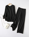 Slit V-Neck Long Sleeve Top and Pants Sweater Set