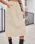 Slit Buttoned Denim Skirt with Pockets