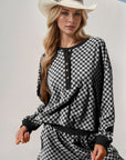 Double Take Checkered Half Button Top and Shorts Set