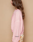 POL Round Neck Heart Patch Zipper Point Sleeve Sweater