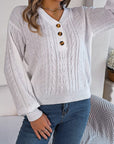 Cable-Knit V-Neck Long Sleeve Sweater